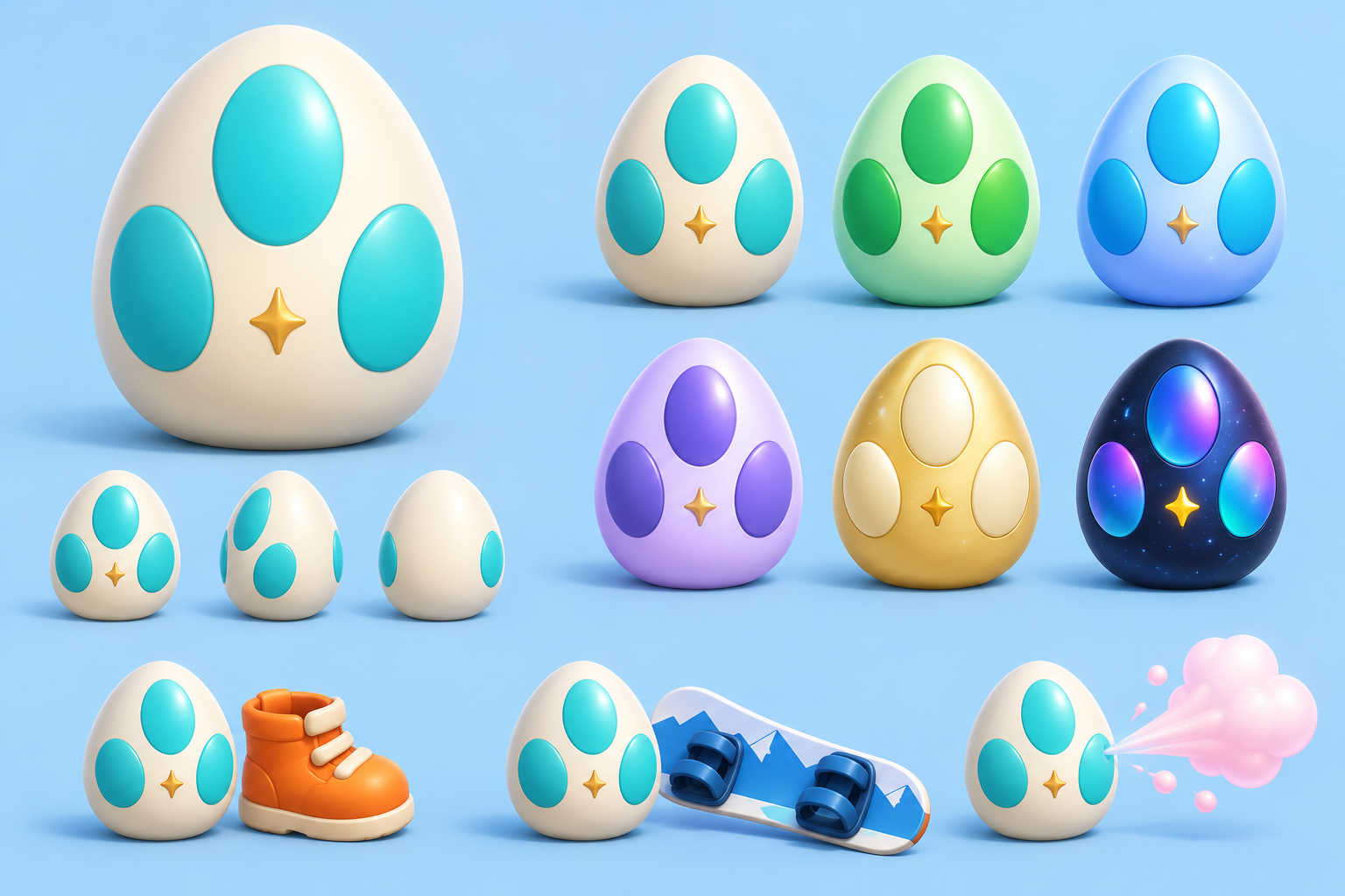 Our cream-colored egg with turquoise spots and a little gold star